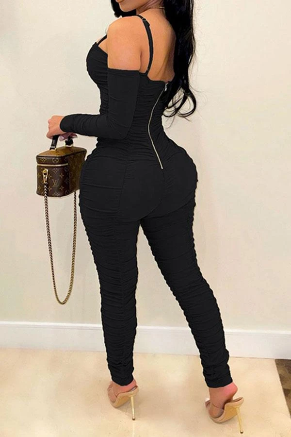 Solid Color Party Pencil Ruffles Jumpsuit 4 Solid Color Party Pencil Ruffles Jumpsuit - Image 4