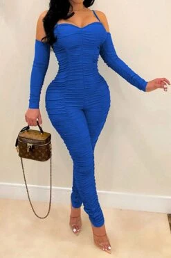 Solid Color Party Pencil Ruffles Jumpsuit 12 Solid Color Party Pencil Ruffles Jumpsuit -Clothing Outlet Store C21112310 BL 1