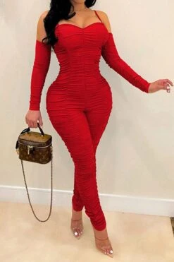 Solid Color Party Pencil Ruffles Jumpsuit 14 Solid Color Party Pencil Ruffles Jumpsuit -Clothing Outlet Store C21112310 RE 1