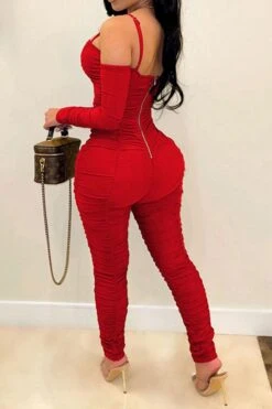 Solid Color Party Pencil Ruffles Jumpsuit 15 Solid Color Party Pencil Ruffles Jumpsuit -Clothing Outlet Store C21112310 RE 2