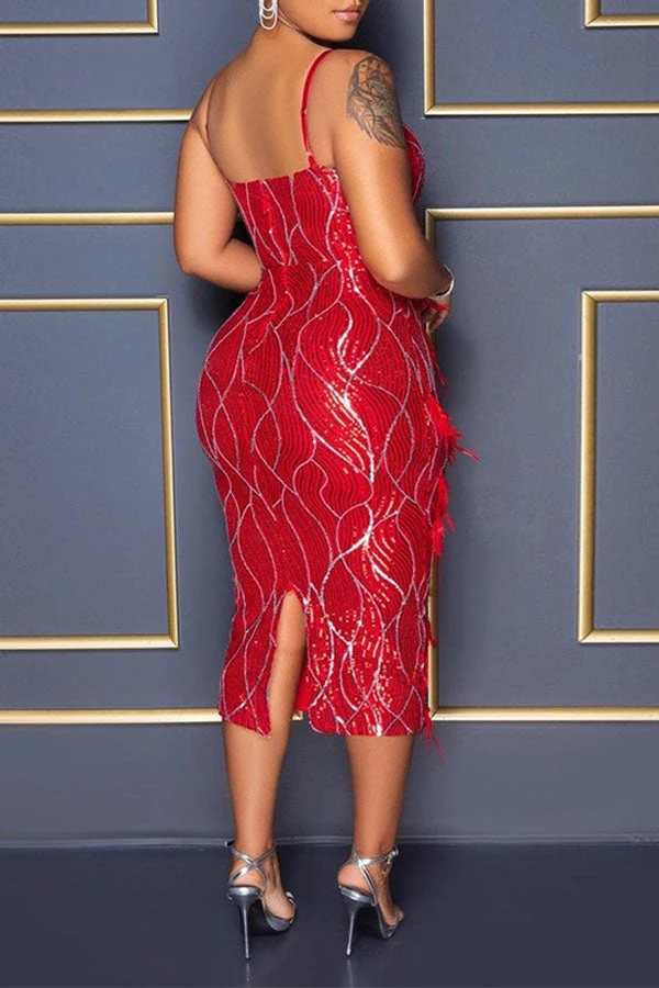 Sequined Party Feather Midi Dress 2 Sequined Party Feather Midi Dress - Image 2