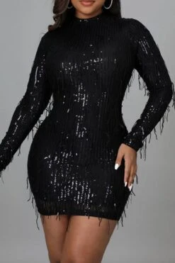 Sequined Sparkly Tassels Mini Dress -Clothing Outlet Store C21122217 BK 3