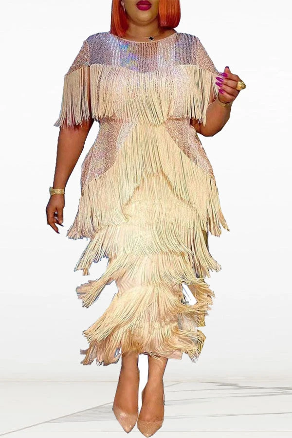 Sequined Party Tiered Tassel Maxi Dress 2 Sequined Party Tiered Tassel Maxi Dress - Image 2