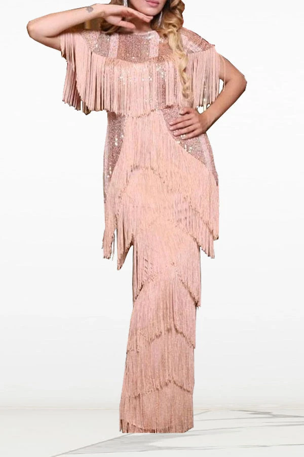 Sequined Party Tiered Tassel Maxi Dress 5 Sequined Party Tiered Tassel Maxi Dress - Image 5