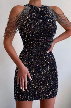 Sequined Party Tassel Mini Dress 9 Sequined Party Tassel Mini Dress -Clothing Outlet Store C22010704 BK 1 b3f17ec9 a360 405a 8cce 808632596d3e