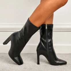 Solid Color Simple Zip Through Boots -Clothing Outlet Store C22021503 BK 1