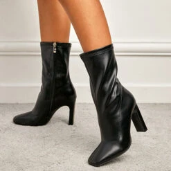 Solid Color Simple Zip Through Boots -Clothing Outlet Store C22021503 BK 2