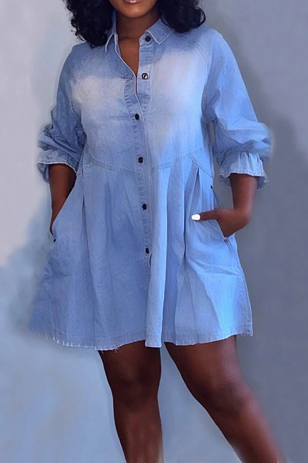 Solid Color Feminine Button Thru Mini Dress 1 Solid Color Feminine Button Thru Mini Dress