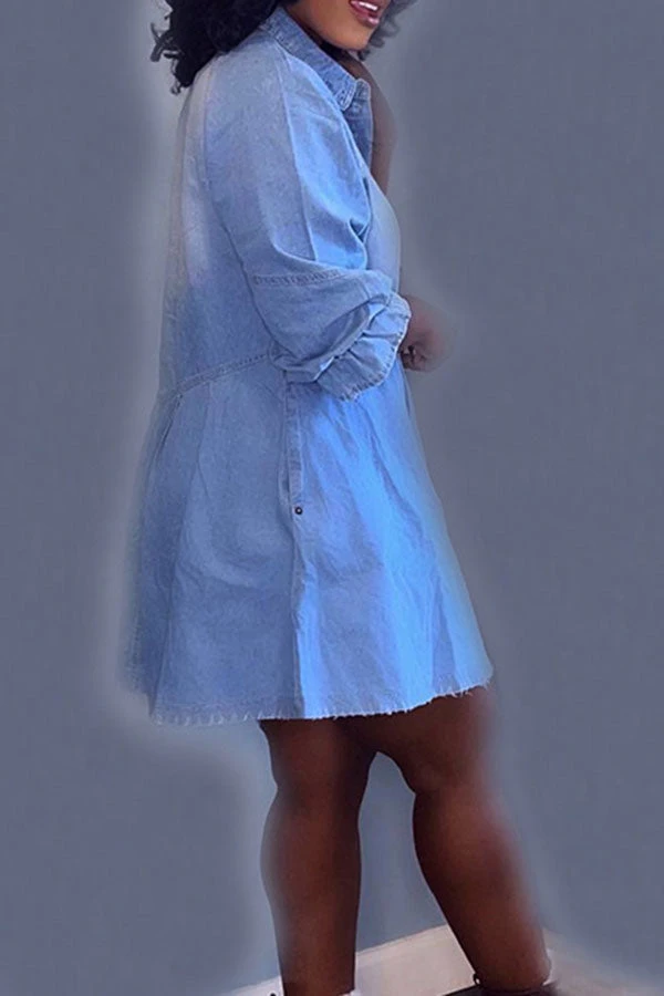 Solid Color Feminine Button Thru Mini Dress 2 Solid Color Feminine Button Thru Mini Dress - Image 2