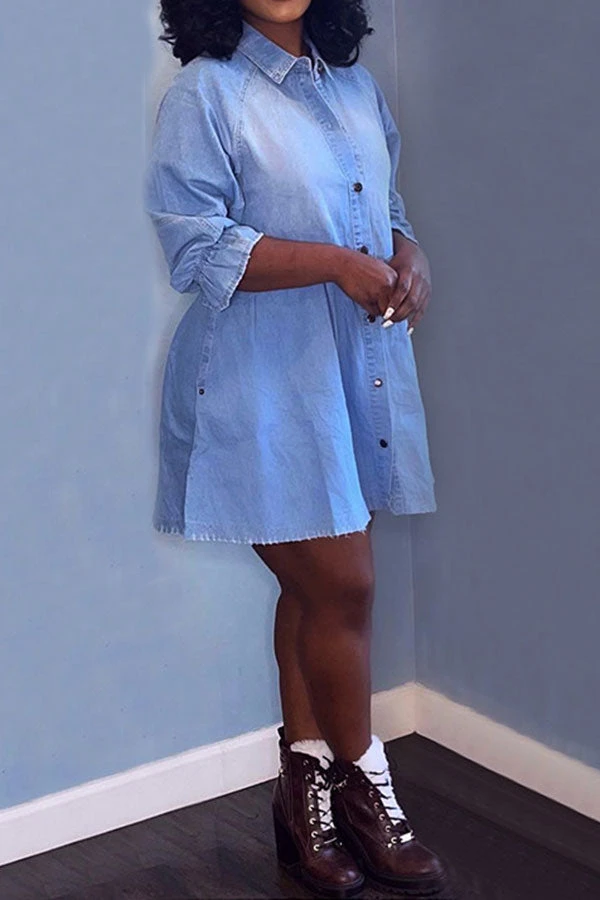 Solid Color Feminine Button Thru Mini Dress 3 Solid Color Feminine Button Thru Mini Dress - Image 3