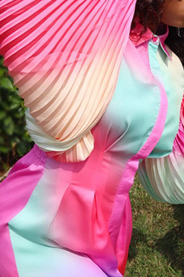 Gradient Dramatic Lantern Sleeve Pleated Mini Dress 3 Gradient Dramatic Lantern Sleeve Pleated Mini Dress - Image 3