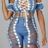 Bandage Lace-Up Rocking Denim Pant Suit