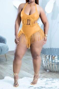 Solid Color Glamorous Tassel Bikini -Clothing Outlet Store C22041153 YE 1 347f842c 601e 4468 97b7 c27bcbcb23ff