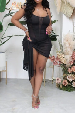 Solid Color Simple See-Through Three Pieces -Clothing Outlet Store C22041156 BK 1 c60e9fb1 93dd 4181 b770 0919bf25d65a