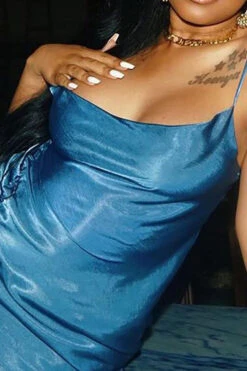 Solid Color Pretty High Slipt Midi Dress -Clothing Outlet Store C22041835 BL 3