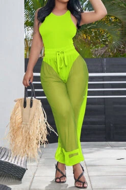 Solid Color Sporty See-Through Three Pieces -Clothing Outlet Store C22042150 GR 1