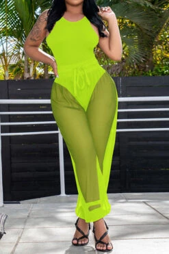 Solid Color Sporty See-Through Three Pieces -Clothing Outlet Store C22042150 GR 2