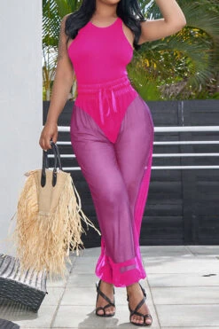 Solid Color Sporty See-Through Three Pieces -Clothing Outlet Store C22042150 RR 1