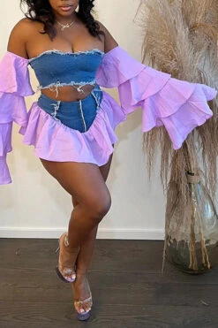 Patchwork On-trend Ruffle Off Shoulder Dress Suit 6 Patchwork On-trend Ruffle Off Shoulder Dress Suit -Clothing Outlet Store C22042401 PU 1 f09676cc fa95 4279 ac50 739297da246f