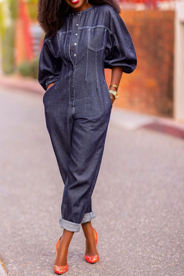 Denim Cool Single Breasted Jumpsuit 1 Denim Cool Single Breasted Jumpsuit