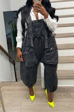 Solid Color Casual Jumpsuit 10 Solid Color Casual Jumpsuit -Clothing Outlet Store C22051344 BK 6