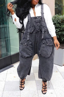 Solid Color Casual Jumpsuit 11 Solid Color Casual Jumpsuit -Clothing Outlet Store C22051344 BK 7