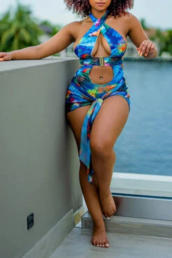 Abstract Print Unique Three Pieces 8 Abstract Print Unique Three Pieces -Clothing Outlet Store C22052359 BL 3