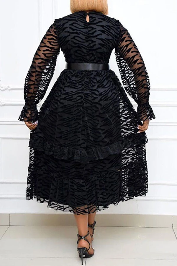 Abstract Embroidery On-trend Stringy Selvedge Midi Dress (Without Belt) 2 Abstract Embroidery On-trend Stringy Selvedge Midi Dress (Without Belt) - Image 2