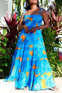 Floral Print Kitsch Lace-Up Maxi Dress