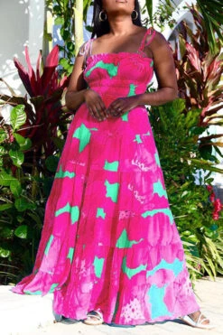 Floral Print Kitsch Lace-Up Maxi Dress -Clothing Outlet Store C22060226 RR 1