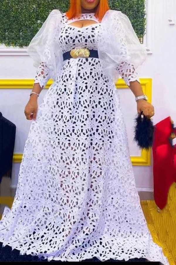 Lace Pretty See-Through Maxi Dress (With Belt) 1 Lace Pretty See-Through Maxi Dress (With Belt)