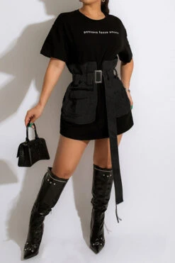 Patchwork Sporty Mini Dress (With Belt) -Clothing Outlet Store C22062006 BK 1 80a98a08 6649 4260 bf8a b1a6e2d00457