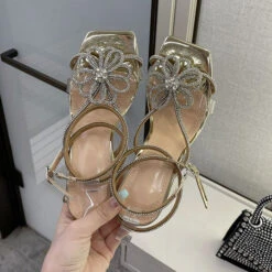 Rhinestone Feminine Transparent Strap Strappy Heels -Clothing Outlet Store C22062315 GO 2