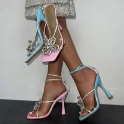 Rhinestone Feminine Transparent Strap Strappy Heels -Clothing Outlet Store C22062315 PI 1