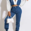 Patchwork Boyish Zipped Design Pant Suit