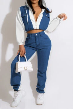 Patchwork Boyish Zipped Design Pant Suit