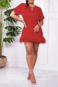 Solid Color Casual Fluffy Mini Dress -Clothing Outlet Store C22072051 RE 2 c97fb89d 8f79 4c82 8b0c 7e1ff2d37c81