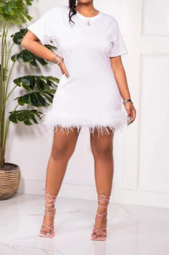 Solid Color Casual Fluffy Mini Dress