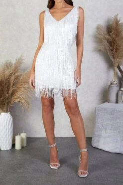 Sequined Cool Tassel Mini Dress -Clothing Outlet Store C22072077 WH 2 0c9ba884 03fd 4bb1 822a b166dfcf5ec3