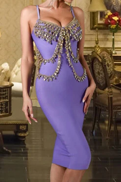 Purple Pretty Rhinestone Midi Dress -Clothing Outlet Store C22072506 PU 3 3c208698 ac74 4a3f 9f75 54072a01b782