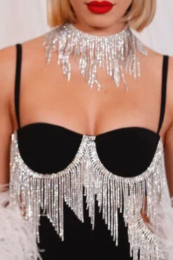 Solid Color Cool Rhinestone Maxi Dress (With Necklace) -Clothing Outlet Store C22072524 BK 3 001f20d9 d365 453d 939d e592207f7b3a