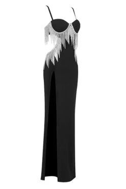 Solid Color Cool Rhinestone Maxi Dress (With Necklace) -Clothing Outlet Store C22072524 BK 7 c1cbc8f5 5309 4662 9504 e10fb984ae47