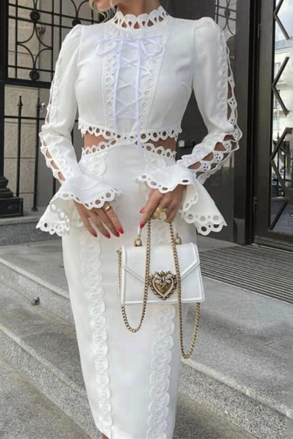 Solid Color Feminine Cutout Midi Dress 1 Solid Color Feminine Cutout Midi Dress