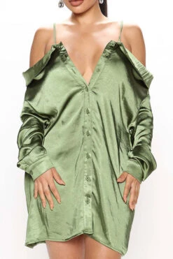 Solid Color Casual Single Breasted Mini Dress -Clothing Outlet Store C22080421 GR 1 2681dba7 81fd 4be3 90c8 575c18b323ed