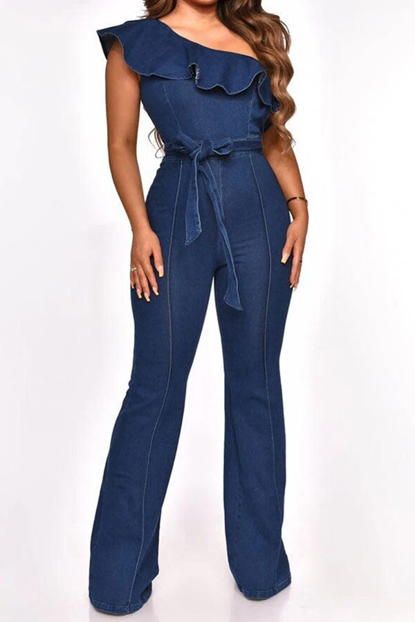 Denim Smart Ruffle Jumpsuit (With Belt) 1 Denim Smart Ruffle Jumpsuit (With Belt)