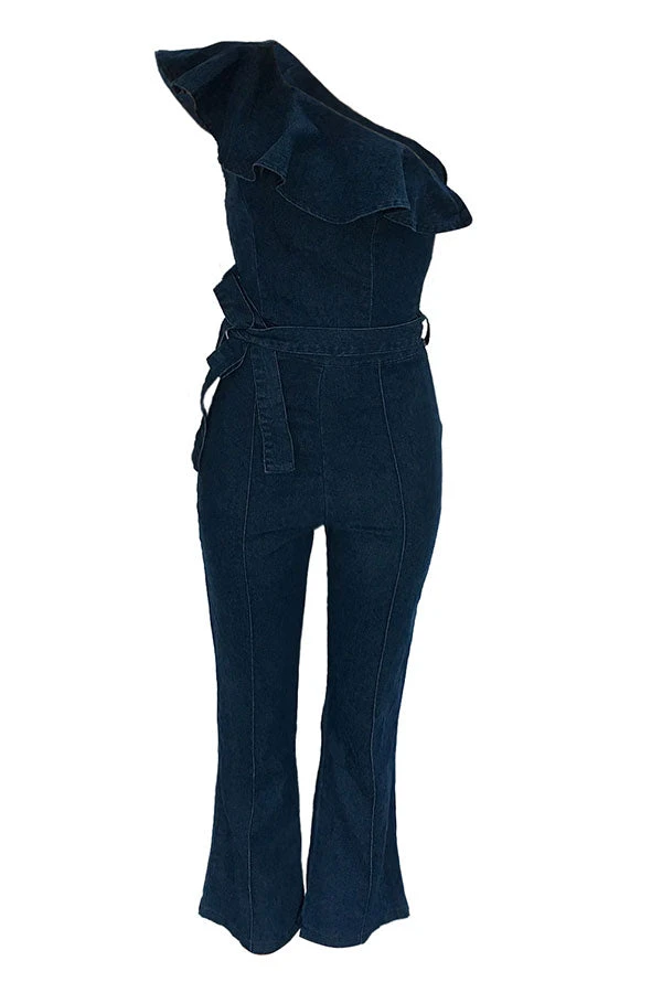 Denim Smart Ruffle Jumpsuit (With Belt) 3 Denim Smart Ruffle Jumpsuit (With Belt) - Image 3