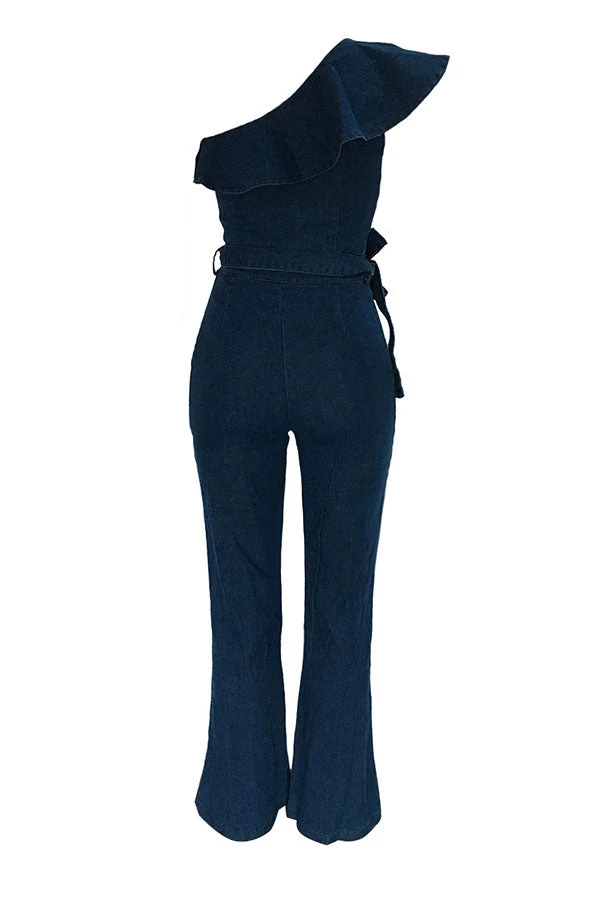 Denim Smart Ruffle Jumpsuit (With Belt) 4 Denim Smart Ruffle Jumpsuit (With Belt) - Image 4