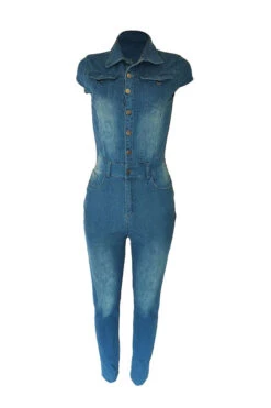 Denim Boho Single Breasted Jumpsuit -Clothing Outlet Store C22080905 BL 3