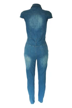 Denim Boho Single Breasted Jumpsuit -Clothing Outlet Store C22080905 BL 4
