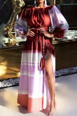 Gradient Romantic High Slipt Maxi Dress -Clothing Outlet Store C22080919 RE 3